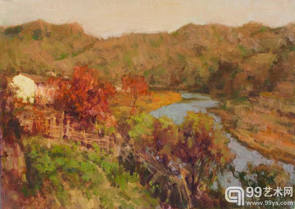 山乡夕照,65x91布上油彩2009年