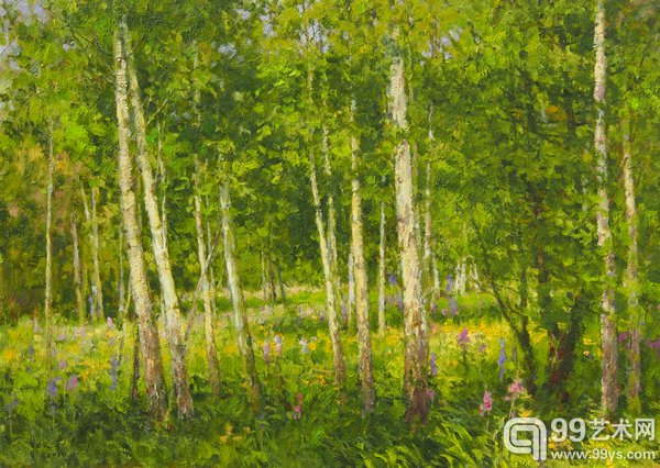 兴安岭的白桦林65x91布上油彩2010年一