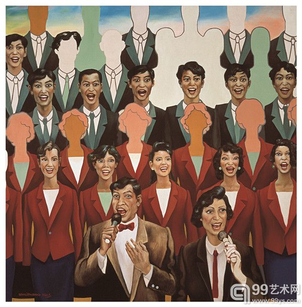《大合唱》布上油画 150×150cm 1991 王劲松