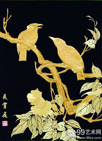 麦秆画-凌霄花