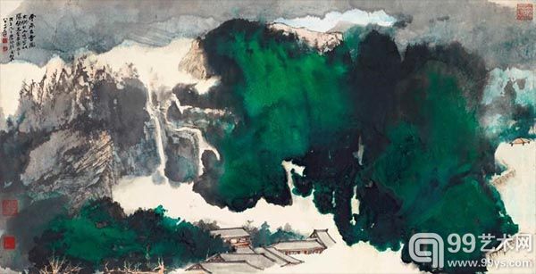 张大千（1899–1983）《云泉古寺》