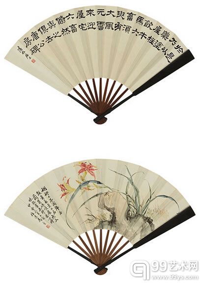 马晋(1900-1970) 萱草、隶书节临《唐公房碑》