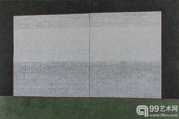 绿色上的红色（双联画）， 2013，布面丙烯，160 x 120 cm x 2