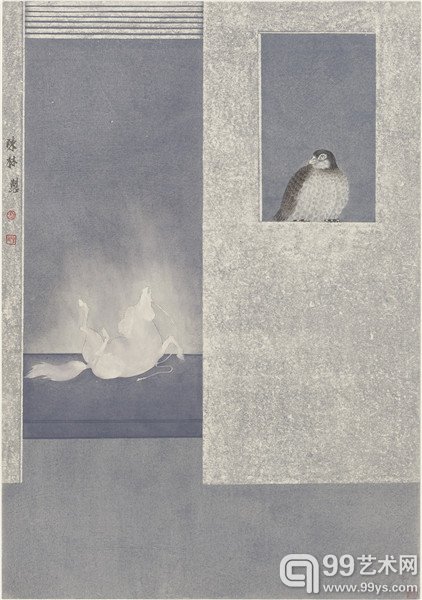 墙头马上·快意子昂 85.3x59.8cm  纸本设色 2014年