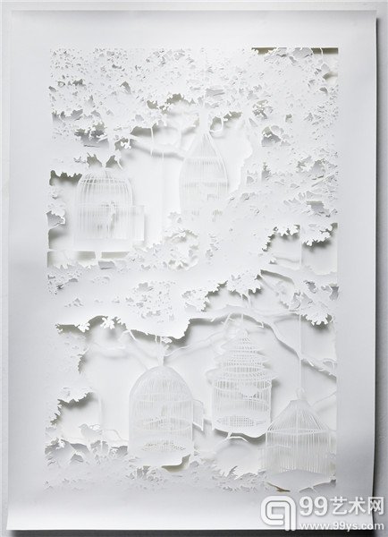 无题（鸟笼）No.4，法布里亚诺纸，刻刀，115x165cm2015_副本