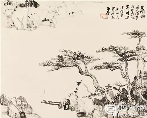 Lot 381钱振锽(1875-1944) 行书自作诗纸本横披 1940年作备 注：顾飞、裘柱常旧藏。31×76 cm 约2.1平尺RMB: 30,000-50,000