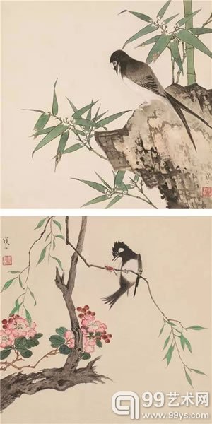 Lot 370江寒汀(1903-1963) 春色四屏纸本镜心(4帧)备 注：邱受成旧藏。33×33 cm×4约1平尺(每帧)RMB: 140,000-180,000