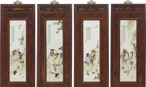 庚午年(1930) 王琦画粉彩八仙图瓷板一套四屏
