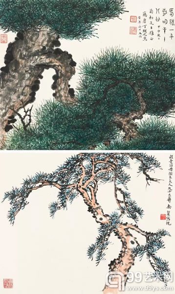 余绍宋、丁辅之 如松之茂、寿祝千岁 27 × 34 cm 30 × 35 cm 