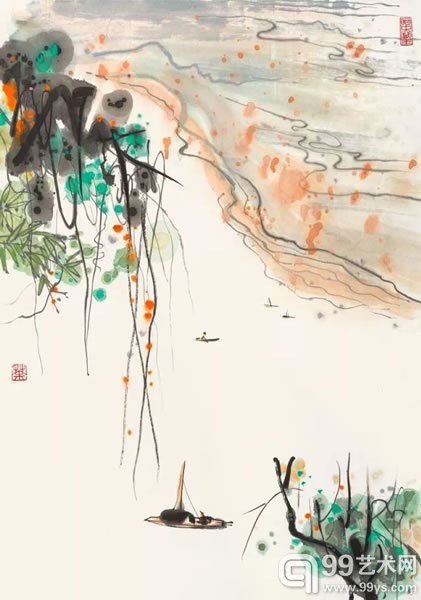 吴冠中  湖光潋滟图 纸本立轴 68 × 48 cm