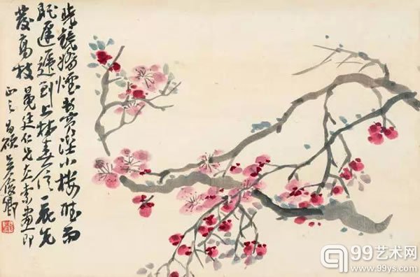 吴昌硕  梅花 纸本立轴 27 × 40 cm