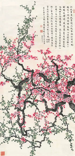 丁辅之 双色梅花 纸本立轴 103 × 50 cm