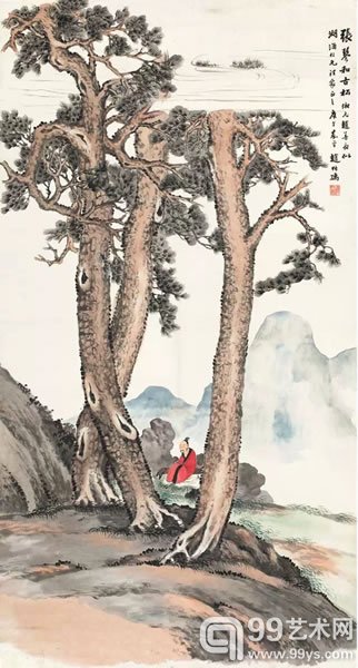 赵叔孺 松下抚琴  纸本镜心 178 × 96 cm