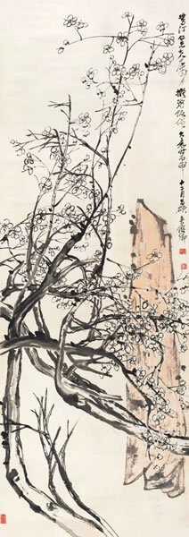 吴昌硕 梅石图 纸本立轴 180 × 67 cm