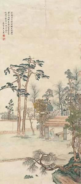 文点(款) 草堂静坐图 纸本立轴 91 × 40 cm