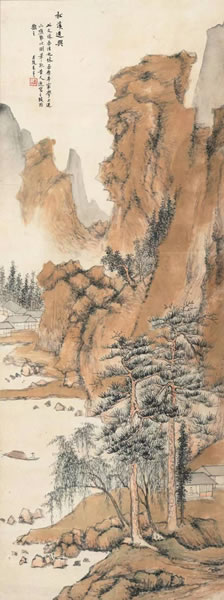 朱昂之 松溪逸兴图 纸本立轴 134 × 51 cm