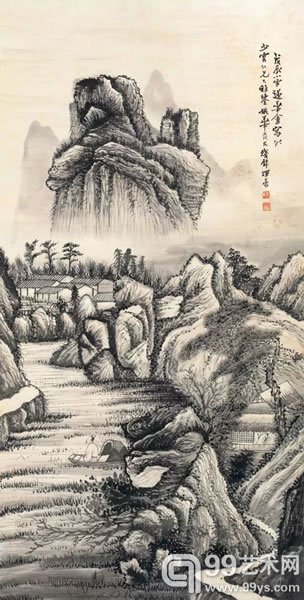 姚华 崇峦水村图 纸本立轴 134 × 68 cm