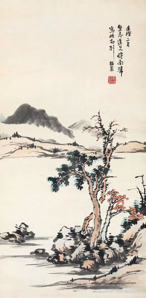 余绍宋 疏林远渚图 纸本立轴 68 × 33 cm