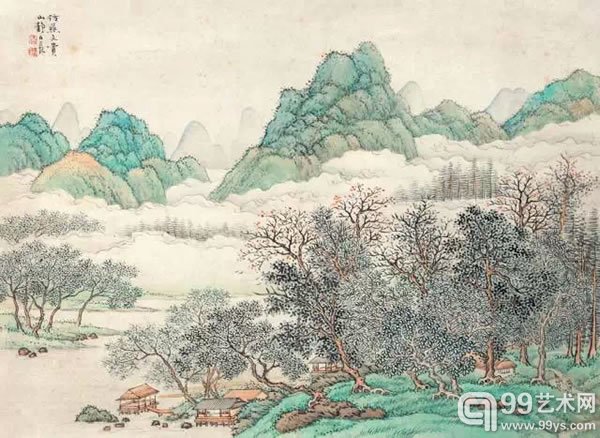 倪璨 山静日长图 纸本立轴 22 × 31 cm