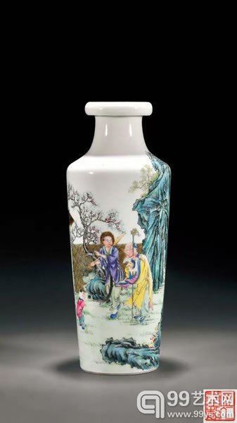 民国 仿珐琅彩神仙人物纹瓶 高 23.6 cm “居仁堂制”款