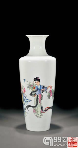 民国 仿珐琅彩麻姑献寿图瓶 高 33.8 cm “居仁堂制”款
