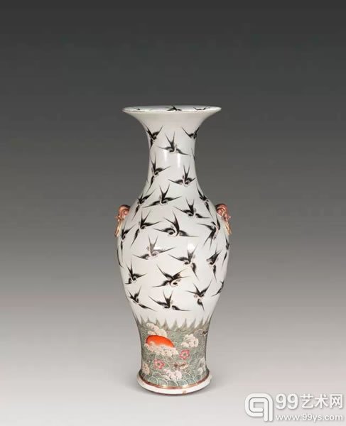 民国 粉彩海晏河清图大橄榄瓶 高 64.7 cm