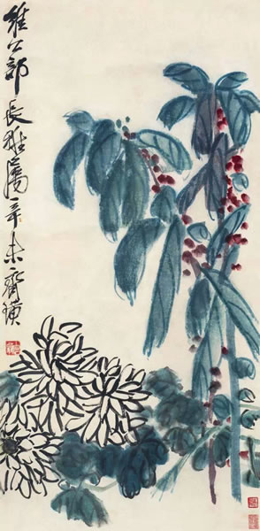 齐白石 秋色图 纸本立轴 67 × 32 cm 