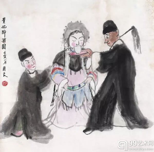 关良 贵妃醉酒 1962年作 纸本 彩墨 48 × 49 cm HKD: 200,000 - 250,000