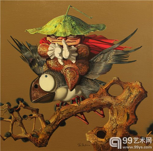  陈流，荷合仙鸟，2010  80 x 80 cm 布面油画