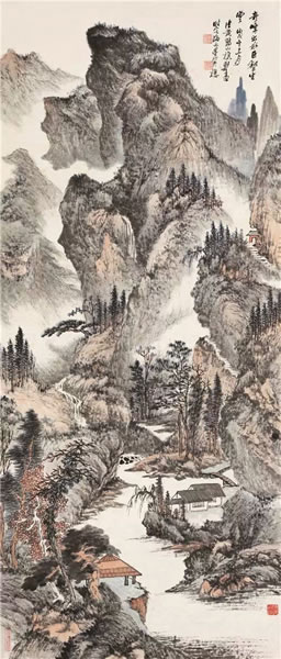 郑午昌(1894-1952) 奇峰巨壑图 纸本立轴 1946年作 备 注: 文物商店旧藏。 100×43 cm约3.9平尺