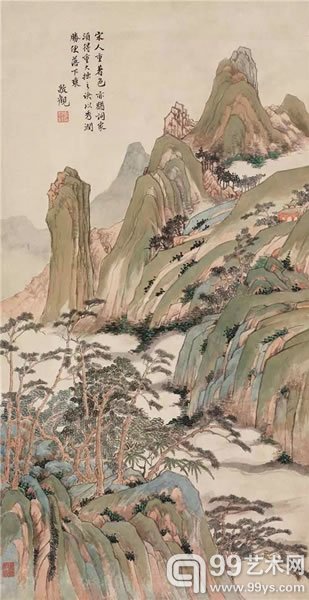 夏敬观(1875-1953) 拟宋人青绿山水 纸本立轴 备 注: 文物商店旧藏。 90×46 cm 约3.7平尺