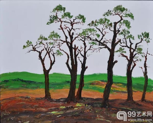 王中军 《老槐树的春天》 2013年作 布面油画 80×100cm
