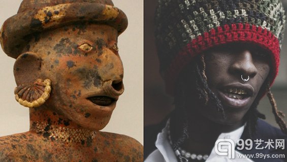 左图：男性祖先(1-4世纪),中美洲右图：说唱歌手Young Thug