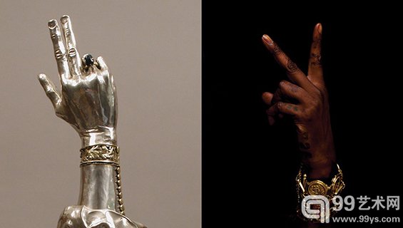 左图：圣徒瓦伦丁(Valentine)的手臂，瑞士，14世纪右图：歌手Chainz