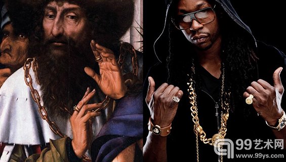 左图：画家昆丁-马西斯(Quentin Massys)的画作“戴荆冠的耶稣”，1520年右图：歌手Chainz