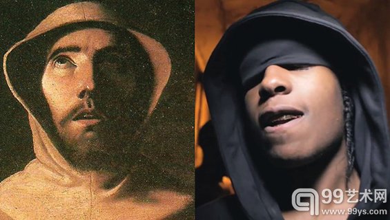 左图：前哥伦布时代，莫切文化中的一名男子头像，公元400年右图：歌手ASAP Rocky