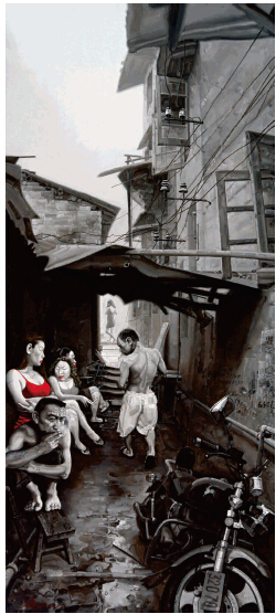 雨后春巷 280x126cm 布面油画 2007