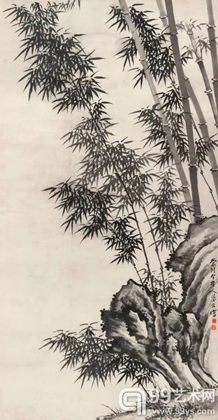 汤密竹石图纸本立轴209 × 109 cm