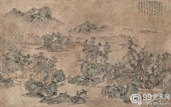 文征明湖山形胜图纸本立轴35 × 56 cm