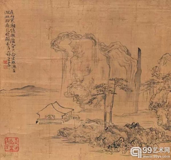 黄慎溪馆读书图绢本立轴27 × 29 cm