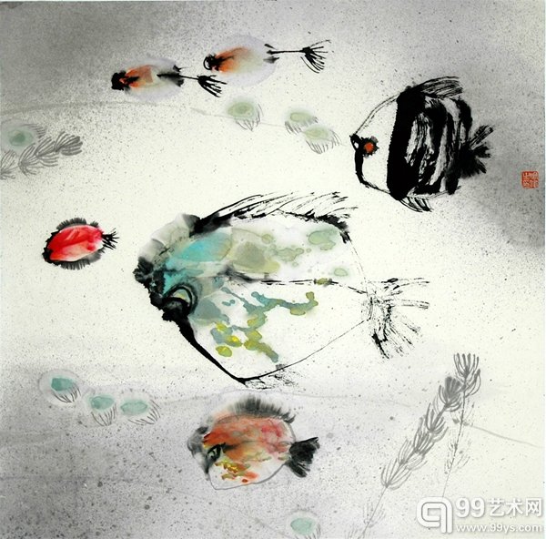 8鱼1990_70x70cm