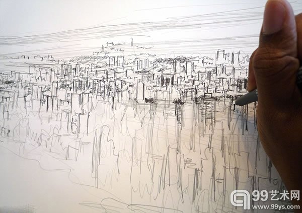 自闭症患者Stephen Wiltshire绘画打稿