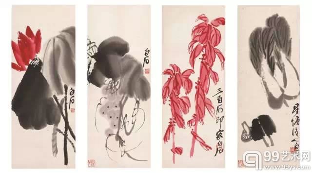 齐白石 花卉四屏