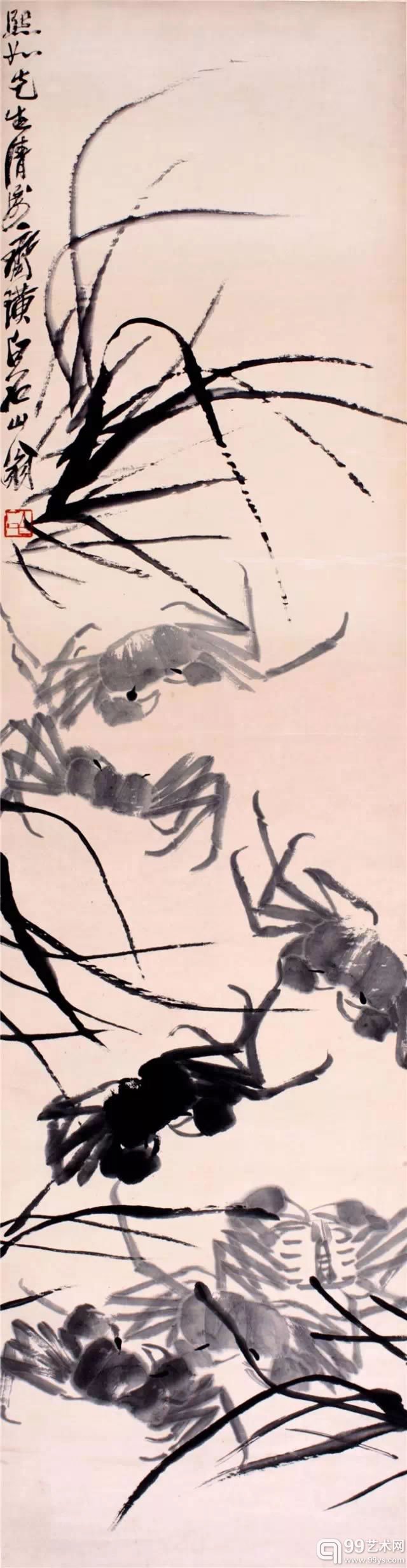 齐白石 《水草游蟹》 水墨纸本 镜心 134×34cm 款识：熙如先生清属。齐璜白石山翁。 钤印：白石