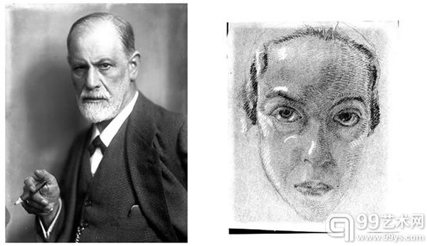 左－西格蒙德·弗洛伊德，右－他侄女Tom Seidmann-Freud的画像