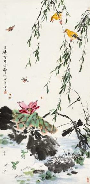 王雪涛作品《柳莺红荷》（Lot 99）