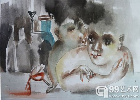 李晓峰作品 醉 45x30cm  纸本设色 2014-7