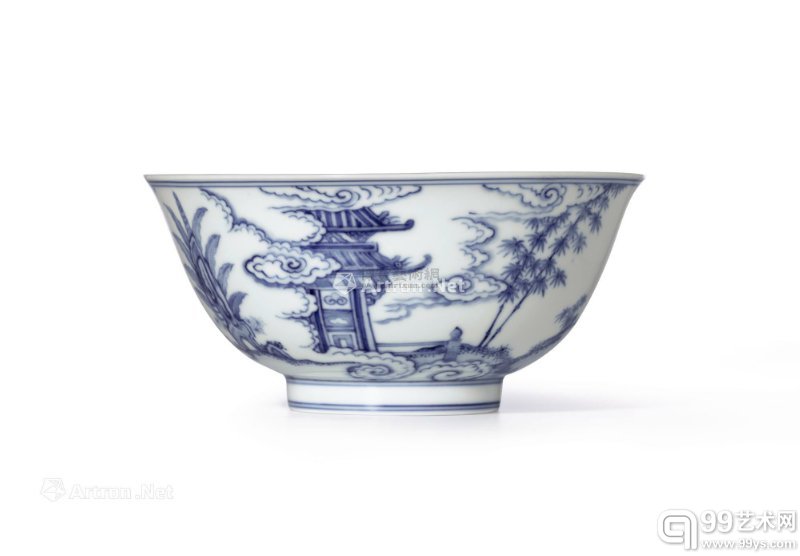 清康熙青花高仕仙阁图盌
