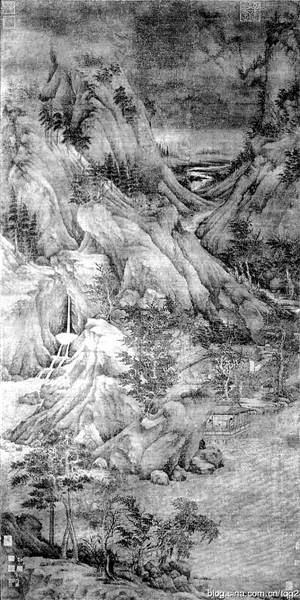 　南唐画家董源，长期活动在金陵，其《溪岸图》被纽约大都会博物馆收藏。