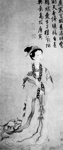 　　唐寅《嫦娥执桂图》藏美国大都会博物馆。